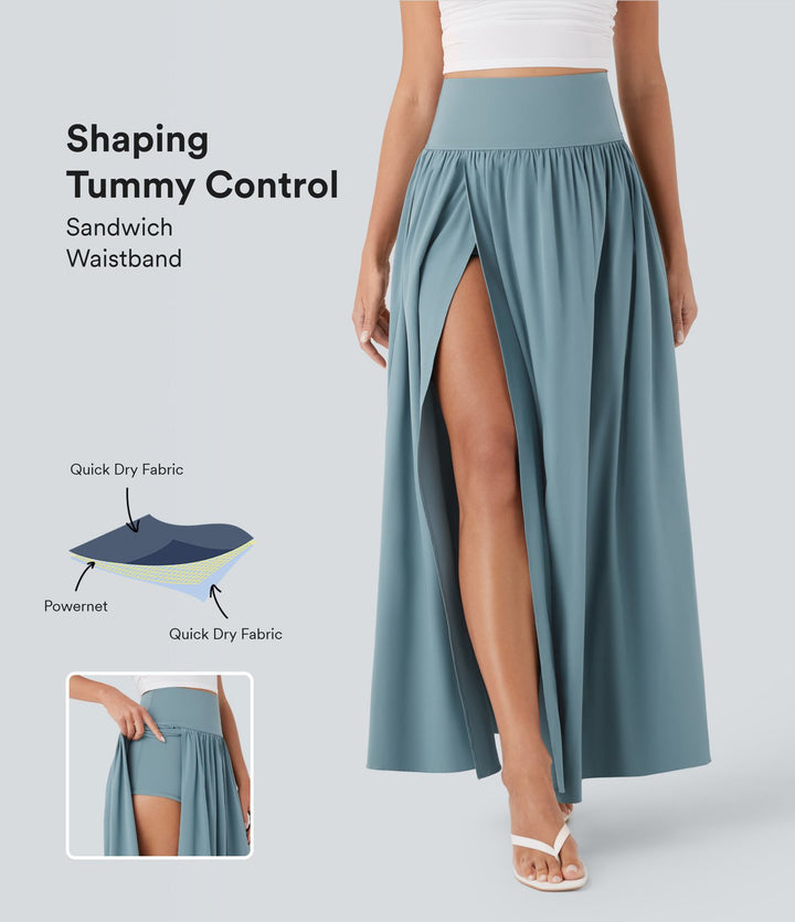 Breezeful High Waisted Tummy Control 2-in-1 Flowy Quick Dry Maxi Skirt