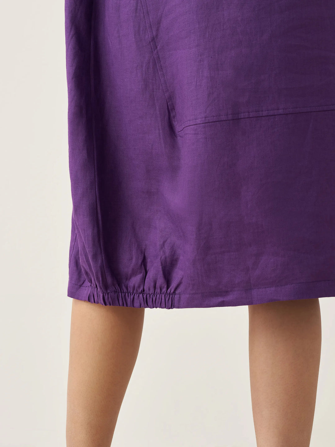 100% Linen Collarless Mid-Length Dress