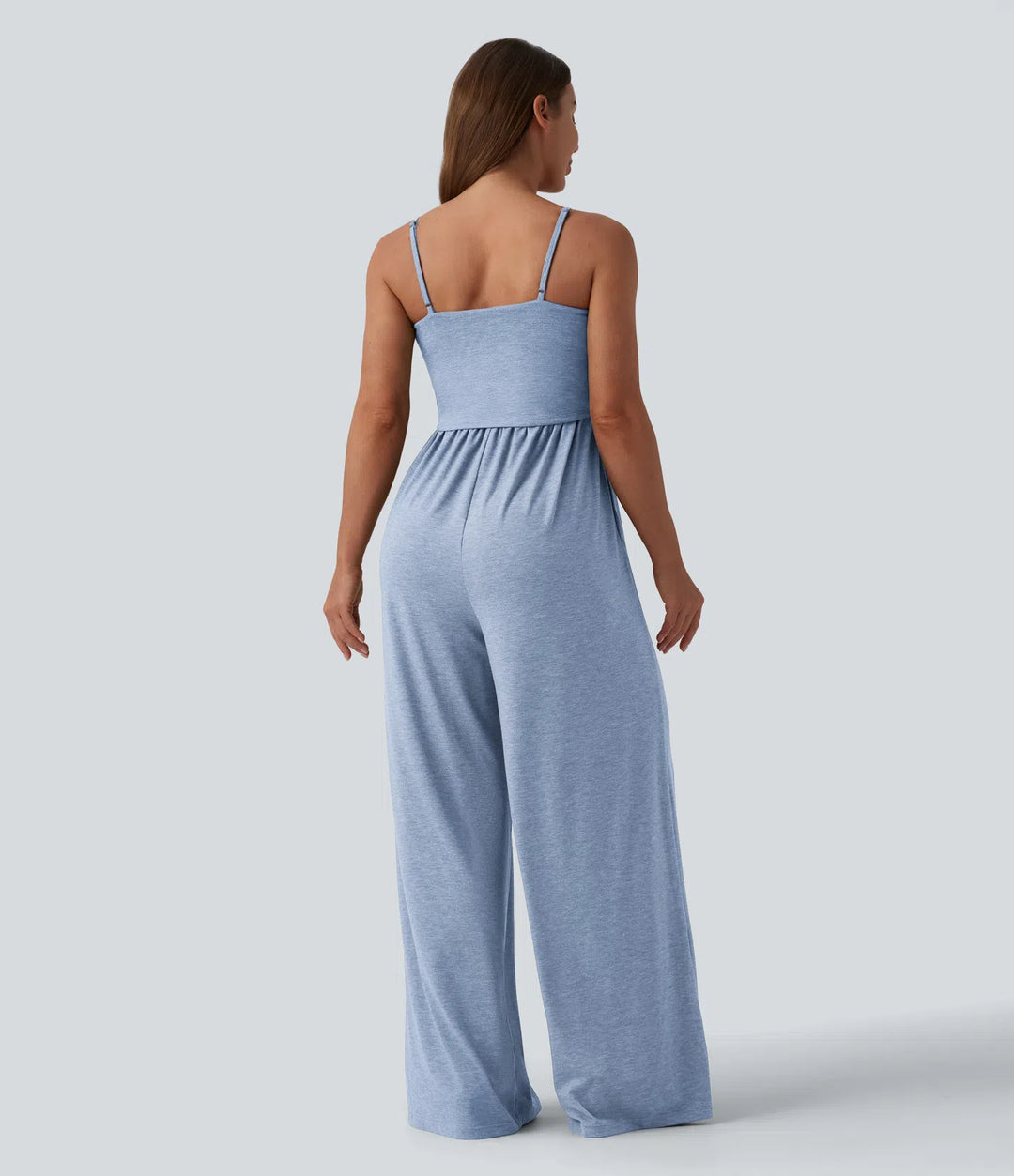 Adjustable Straps Ruched Wide Leg Heathered Casual Jumpsuit with Pockets-Easy Peezy
