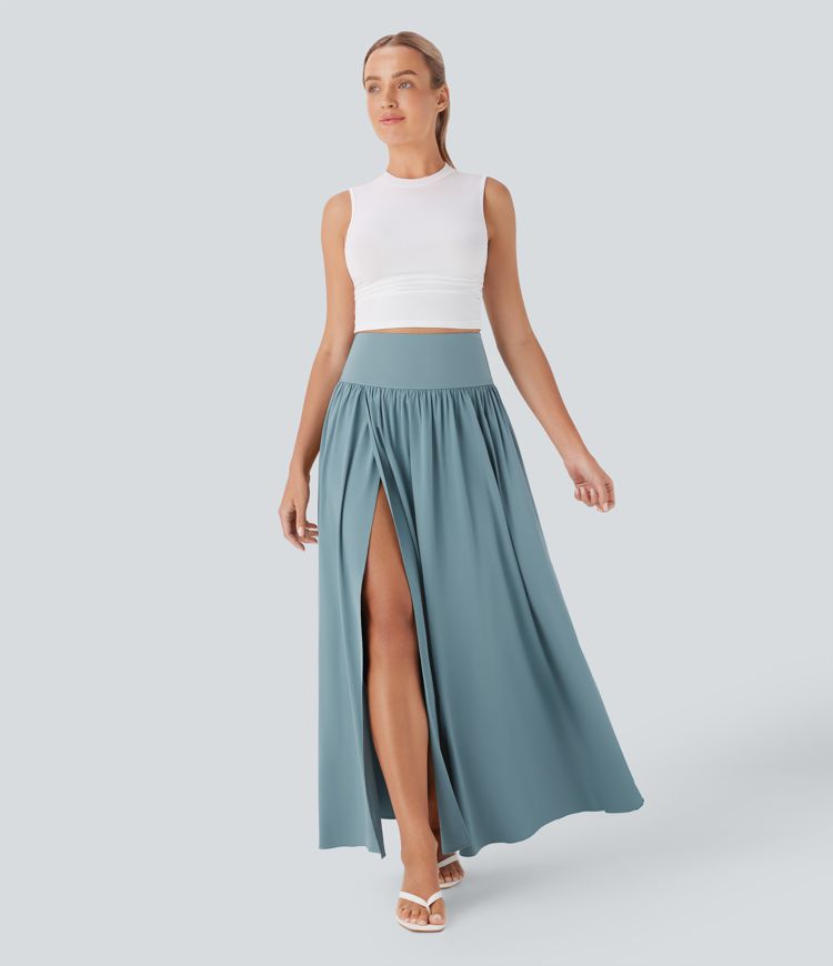 Breezeful High Waisted Tummy Control 2-in-1 Flowy Quick Dry Maxi Skirt