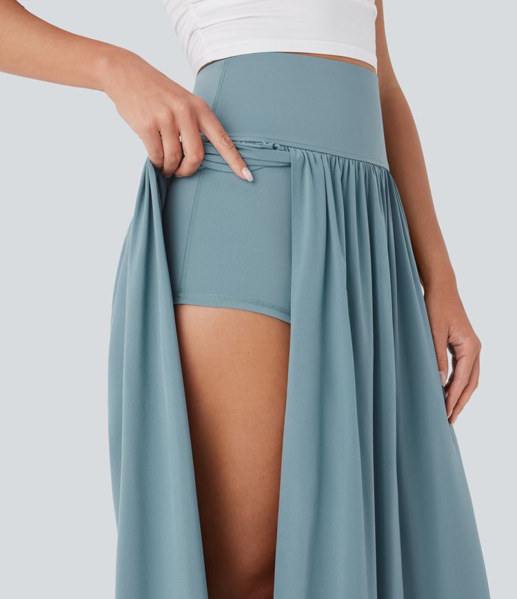 Breezeful High Waisted Tummy Control 2-in-1 Flowy Quick Dry Maxi Skirt