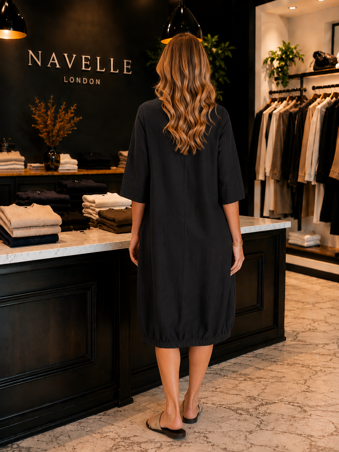 100% Linen Collarless Mid-Length Dress