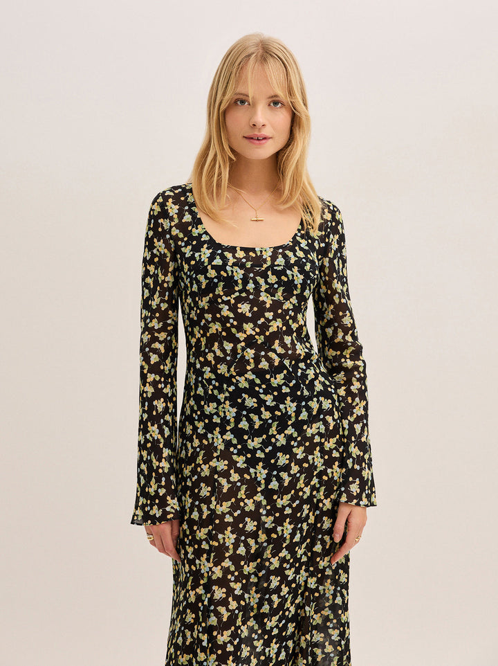 Alessia Black Cherry Print Maxi Dress