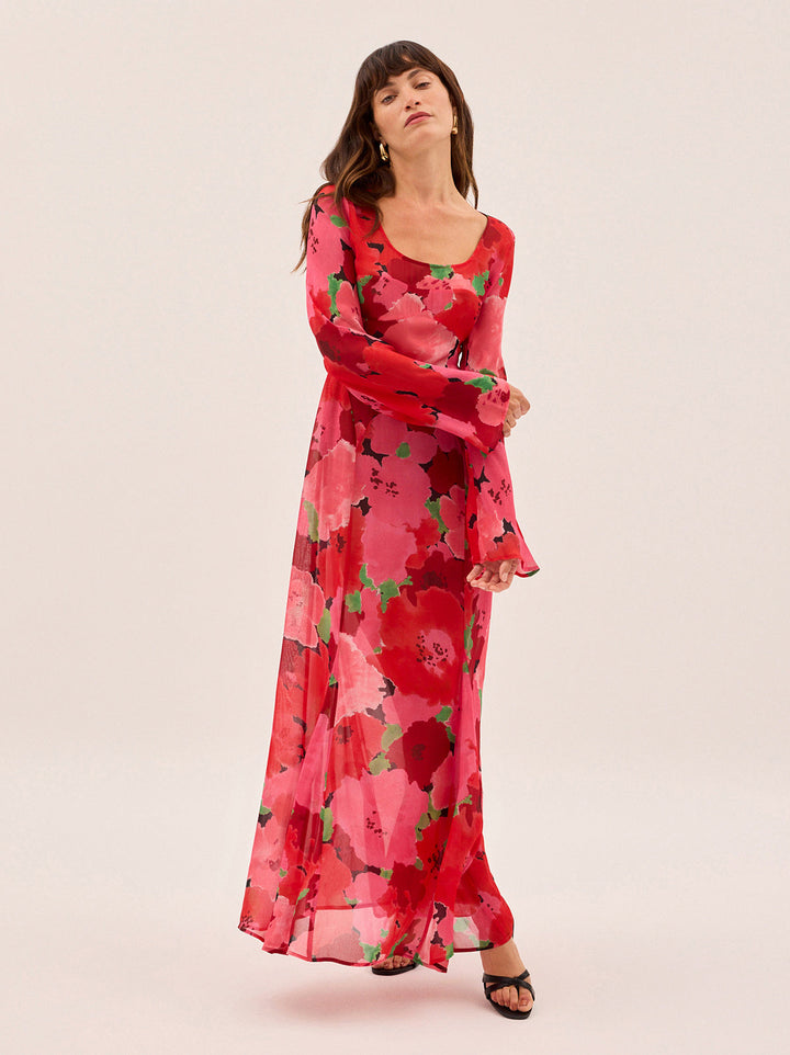 Alessia Pink Watercolour Floral Print Dress