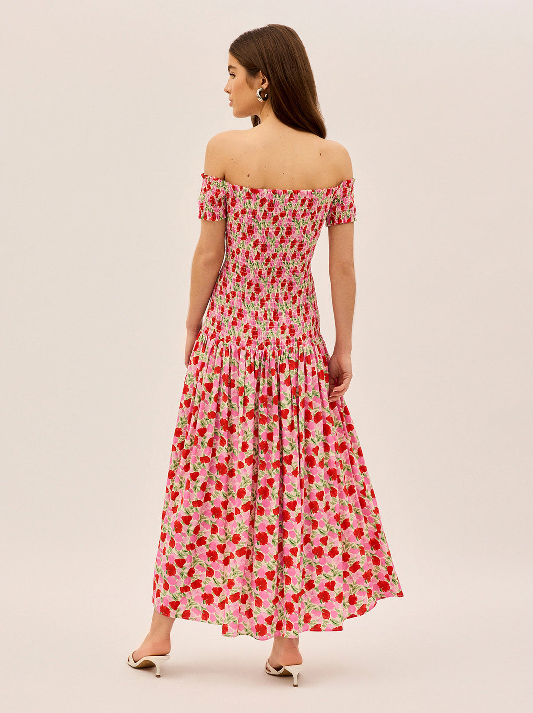 Alma Pink Floral Shirred Maxi Dress