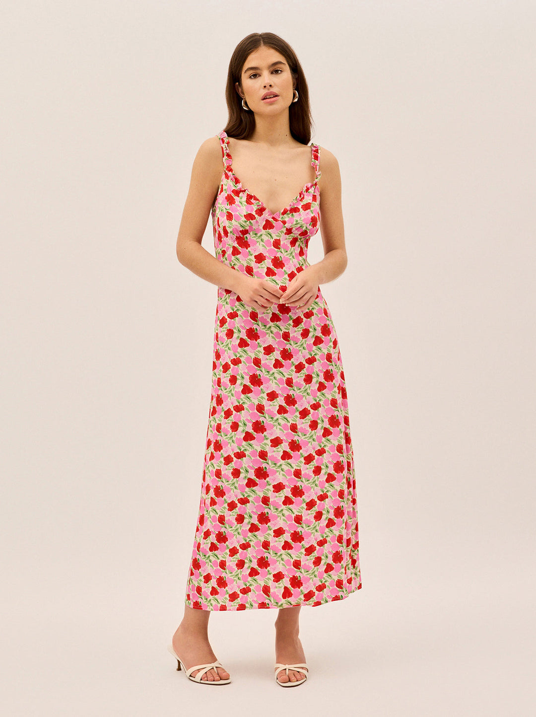 Alma Pink Floral Shirred Maxi Dress
