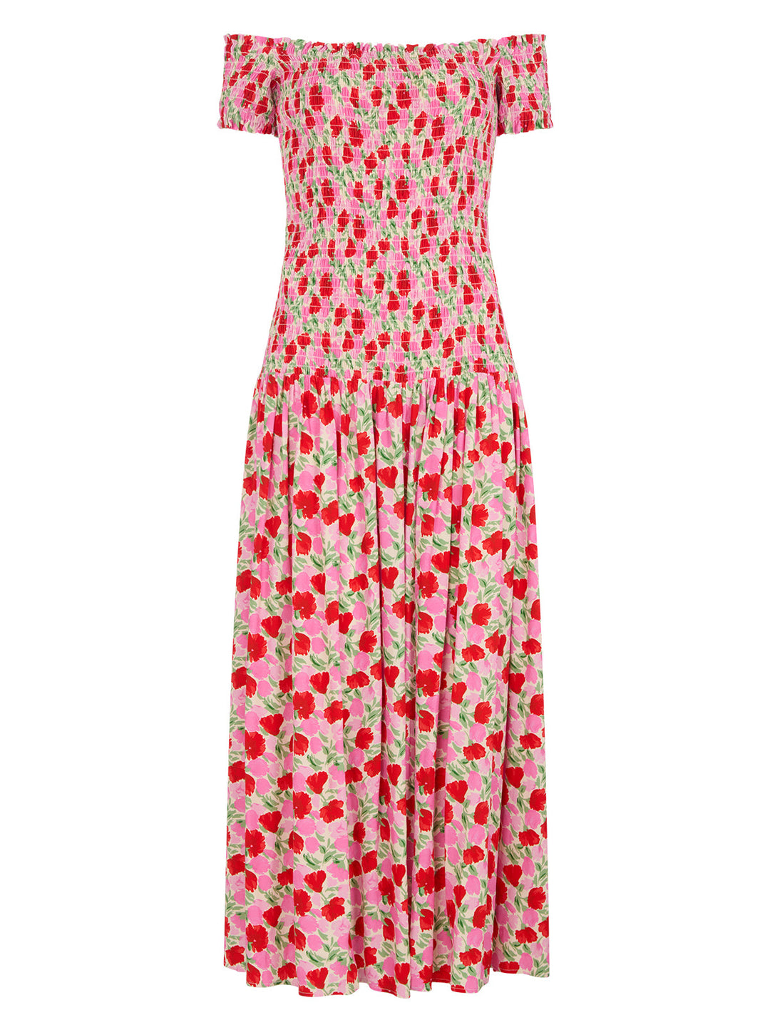 Alma Pink Floral Shirred Maxi Dress