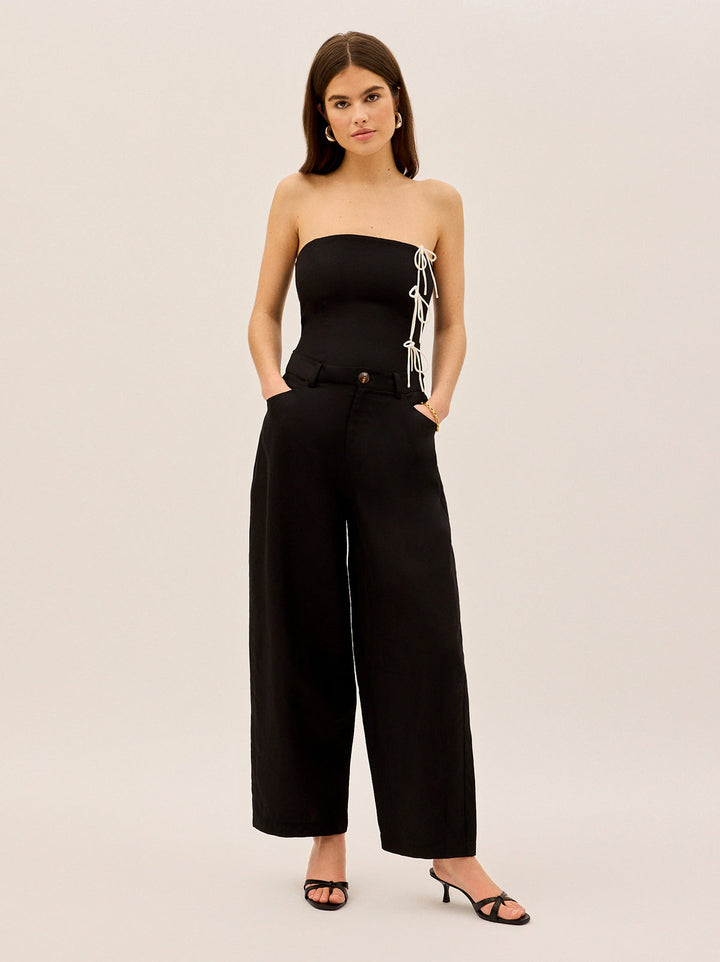 Andie Black Linen Blend Barrel Trousers