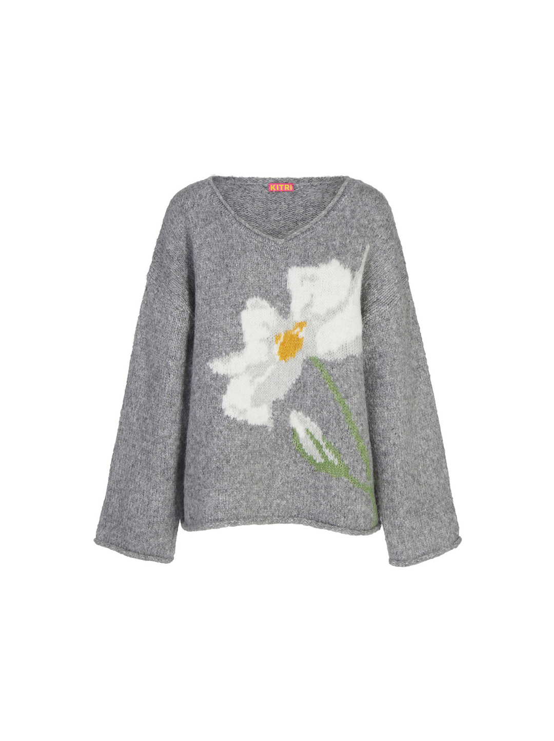 Andy Grey Oversized V-Neck Knit Jumper