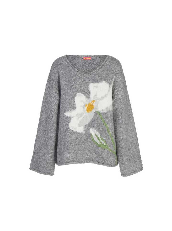Andy Grey Oversized V-Neck Knit Jumper