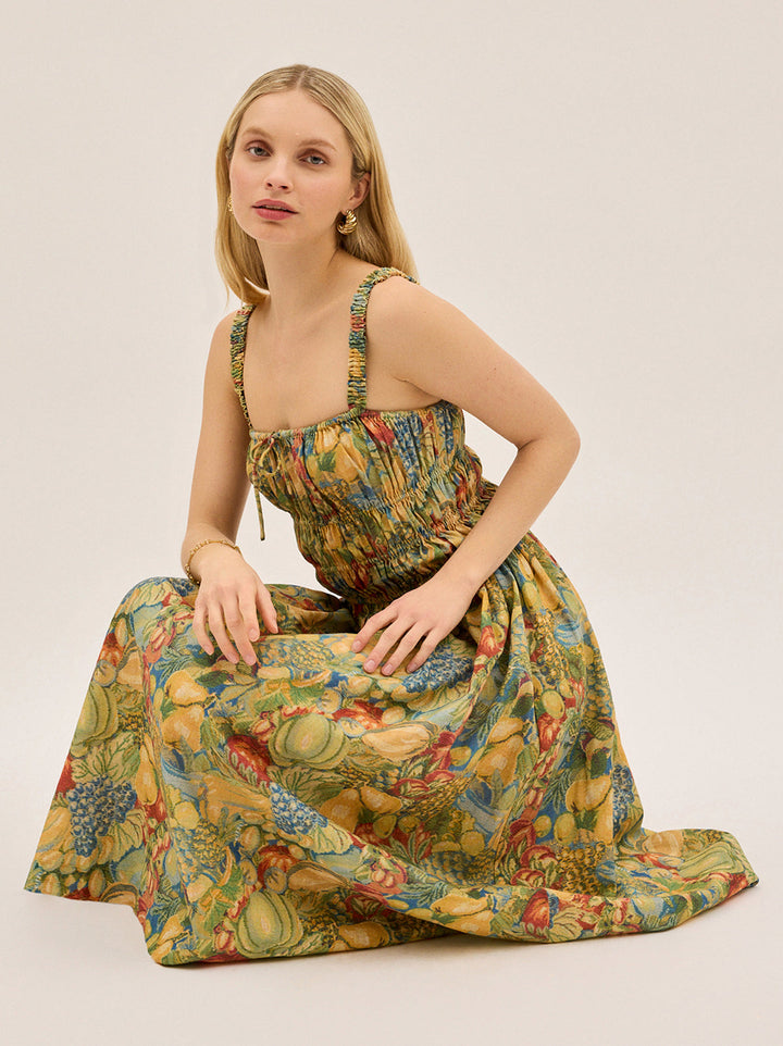 Arya Fruit Print Linen Blend Dress