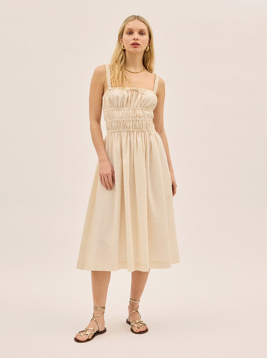 Arya Ivory Cotton Linen Dress