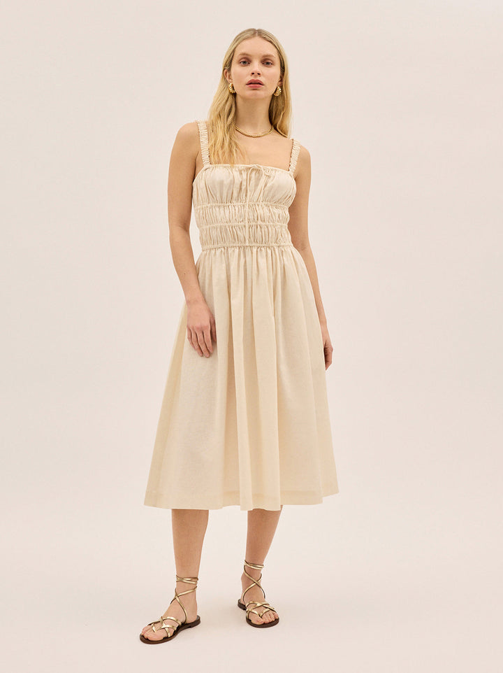 Arya Ivory Cotton Linen Dress