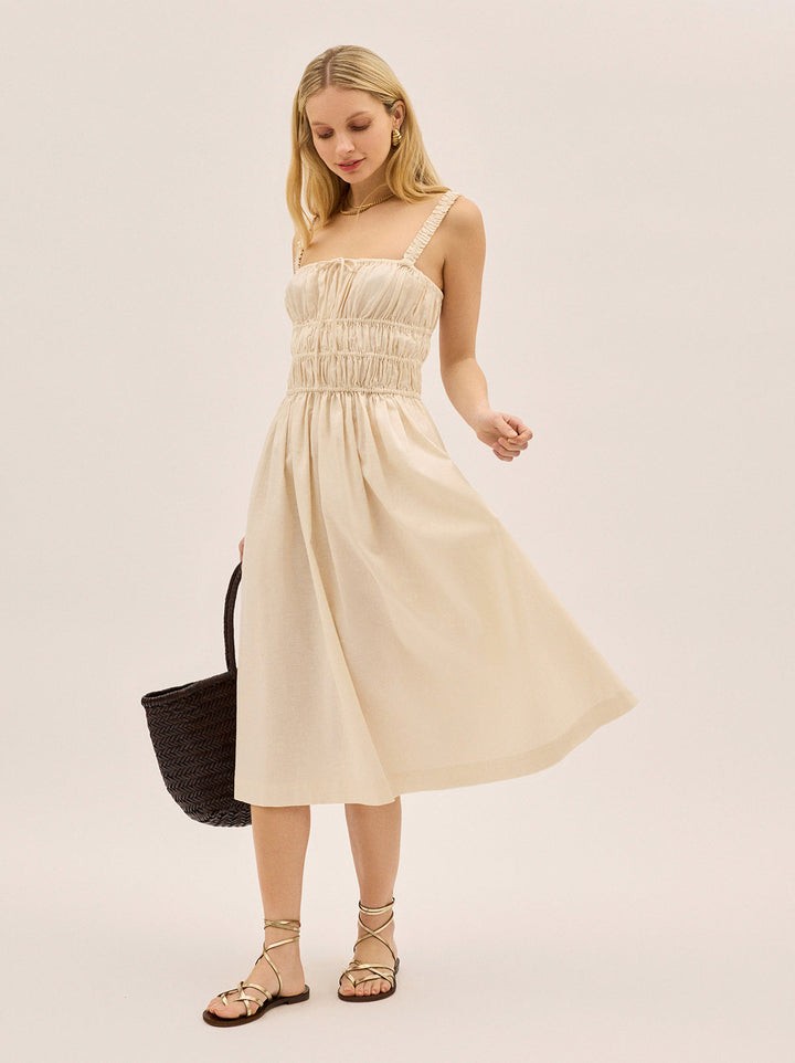 Arya Ivory Cotton Linen Dress