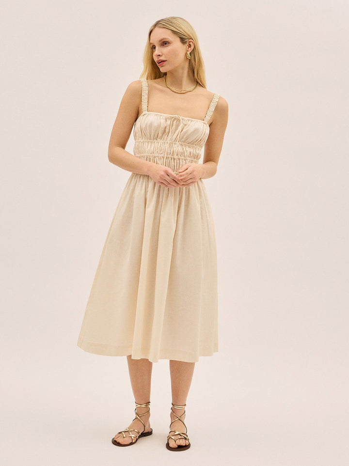 Arya Ivory Cotton Linen Dress