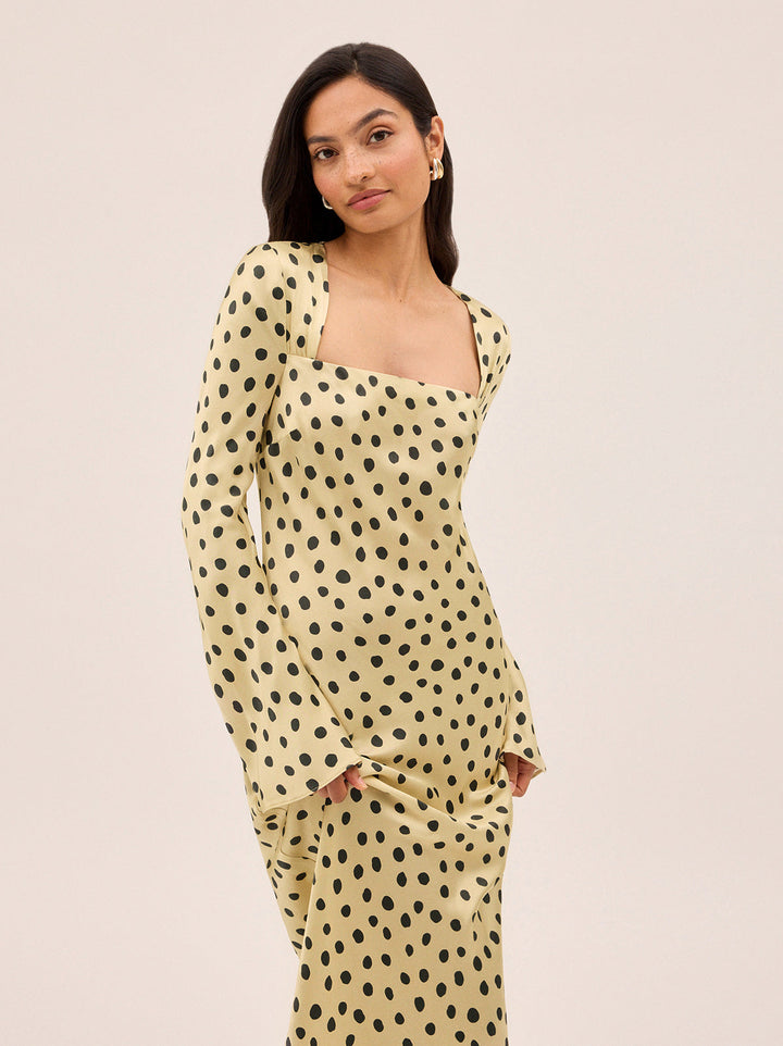 Camille Butter Polka Dot Satin Dress