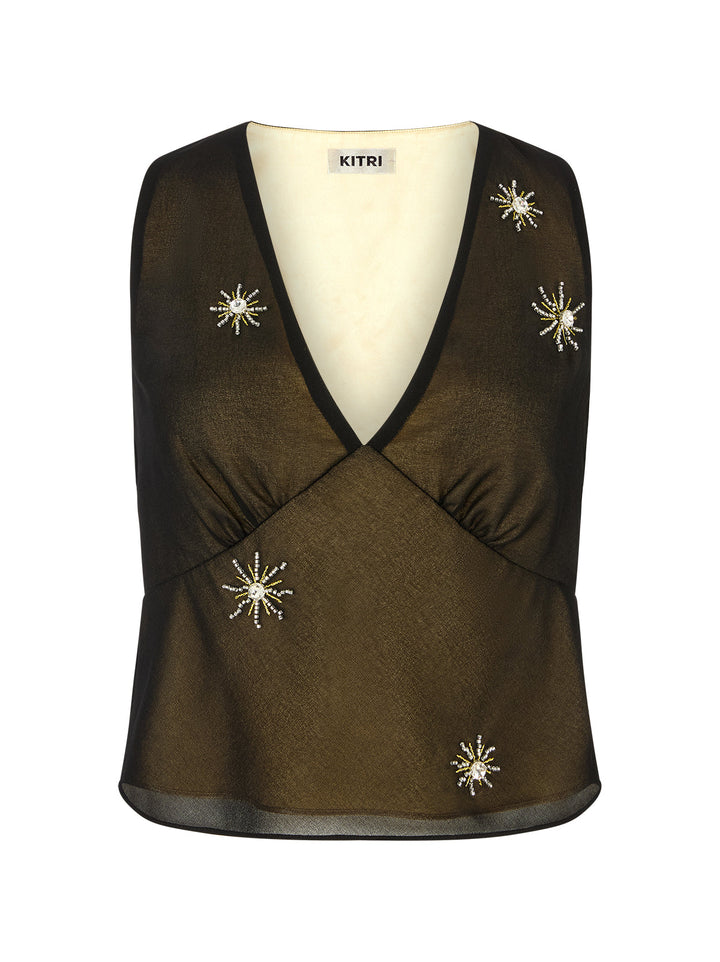 Cat Black Embellished Top