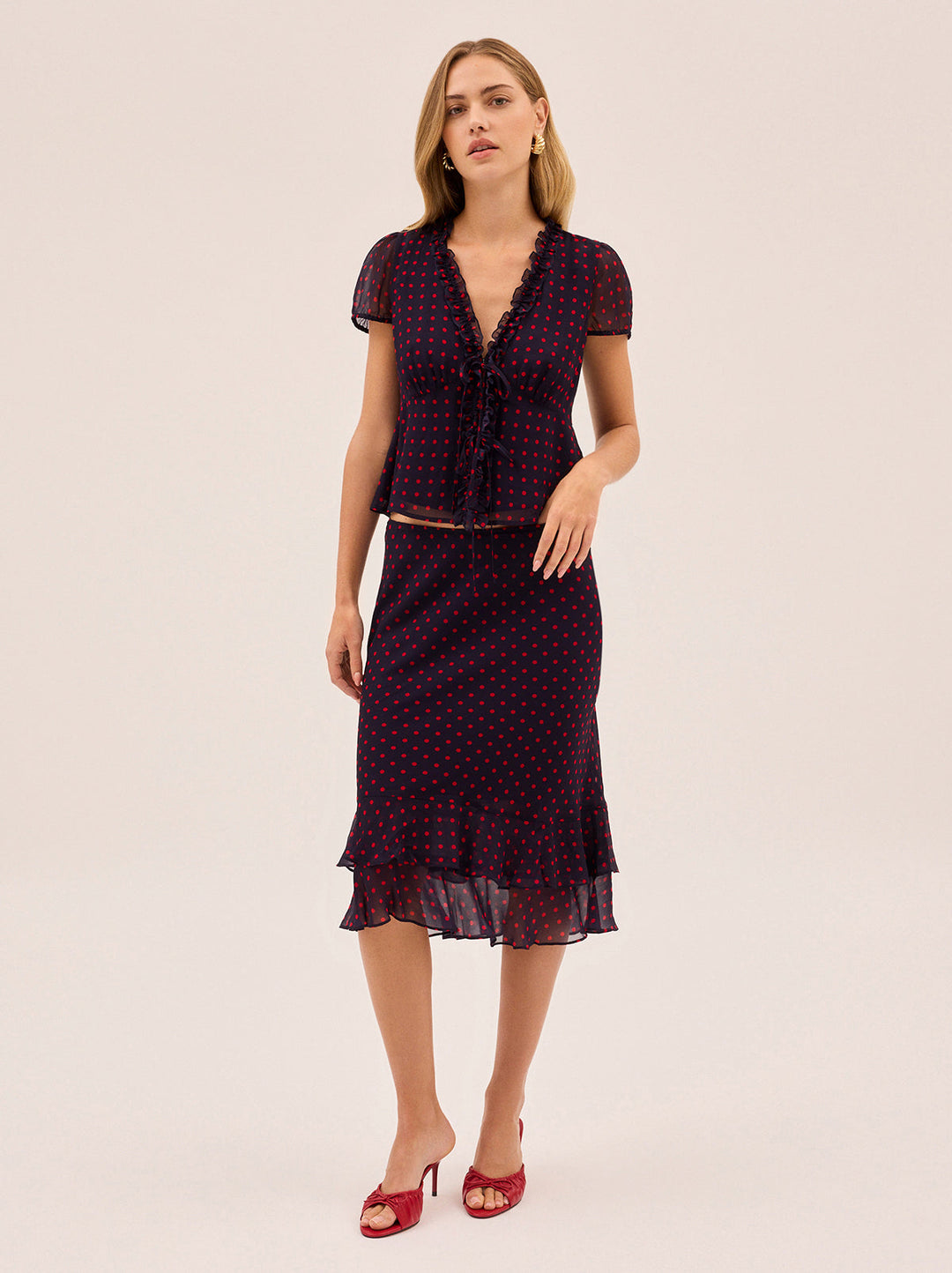 Cecily Navy Pin Dot Print Top