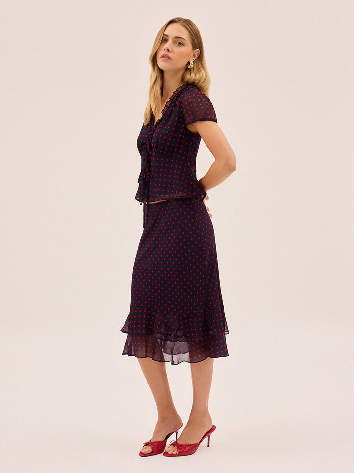 Freya Navy Pin Dot Print Skirt