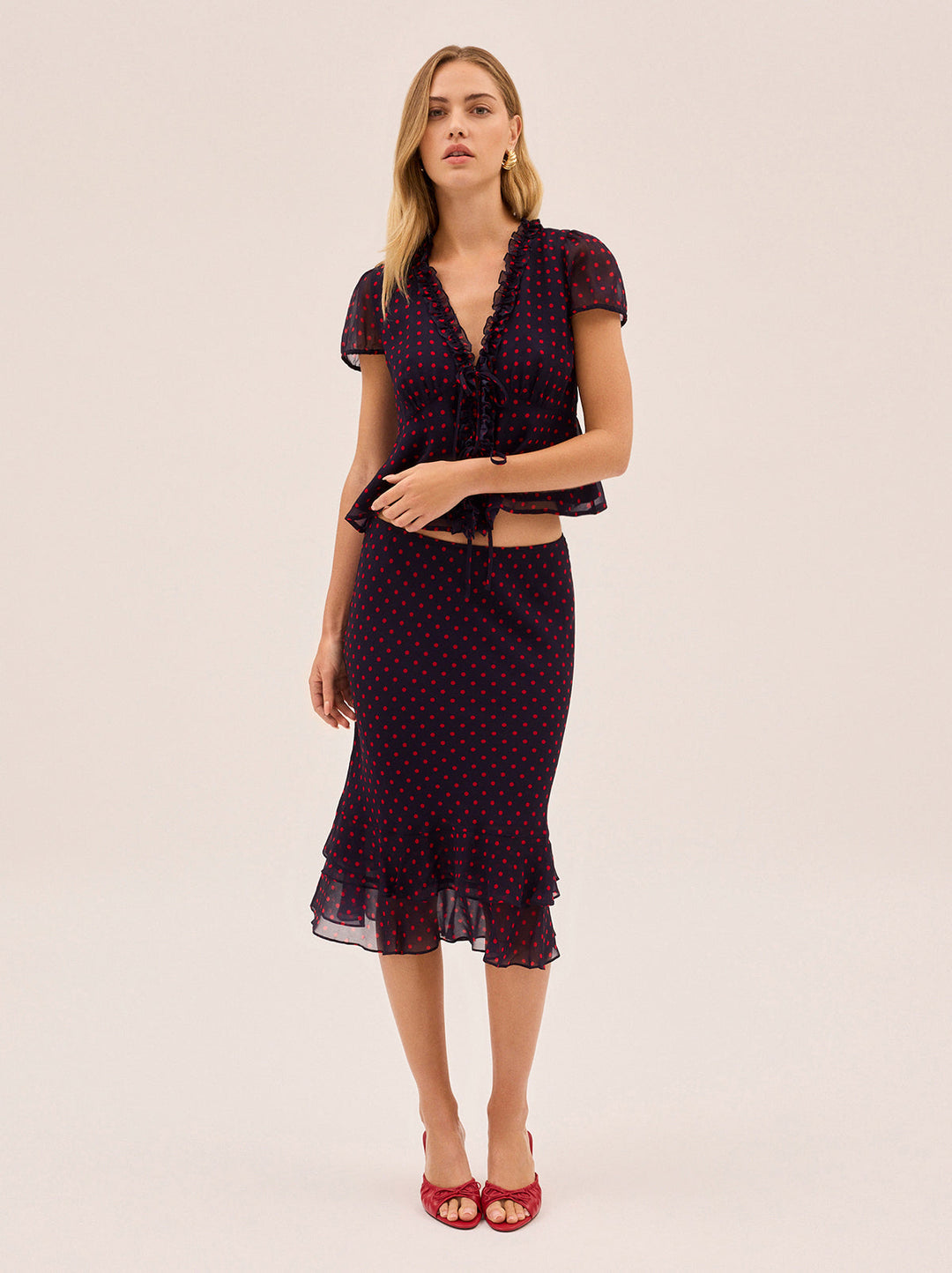 Cecily Navy Pin Dot Print Top