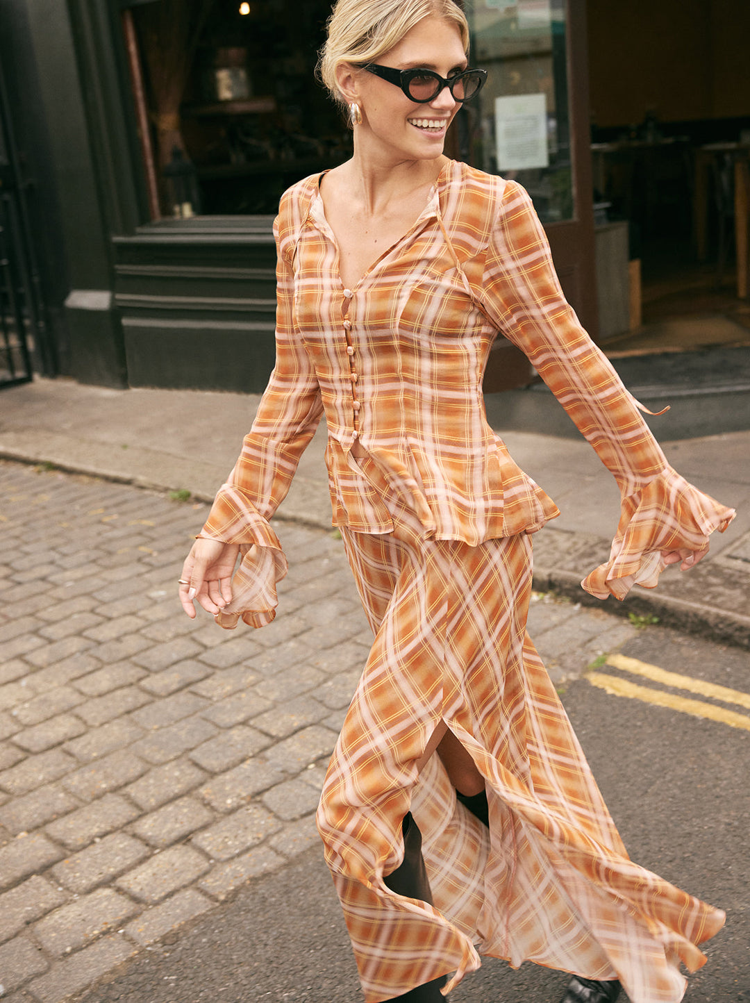 Chantelle Apricot Check Print Top