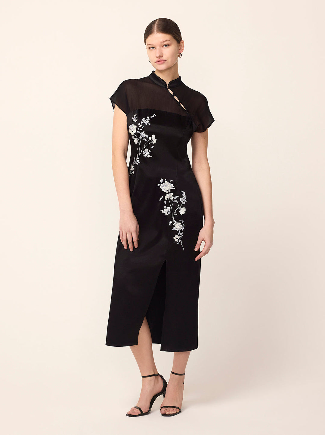 Clio Black Embroidered Midi Dress