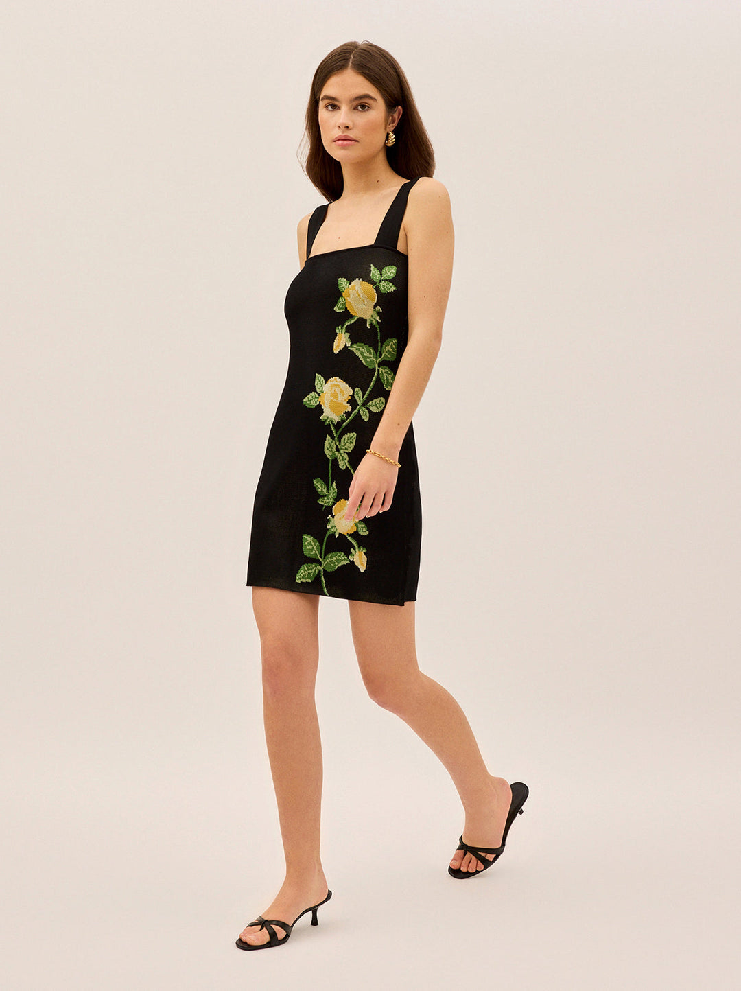 Corrine Black Rose Knit Mini Dress