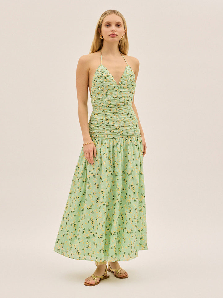 Cynthia Green Cherry Print Halterneck Dress