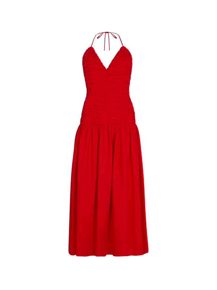 Cynthia Red Cotton Halterneck Dress