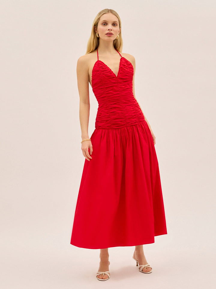 Cynthia Red Cotton Halterneck Dress