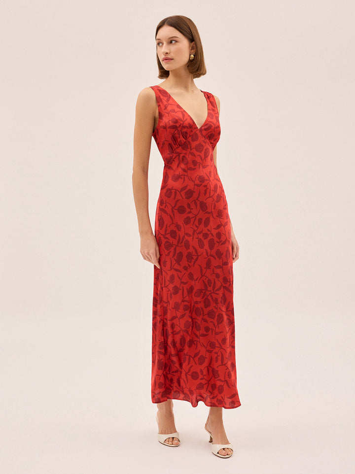 Danna Red Tulip Print Dress