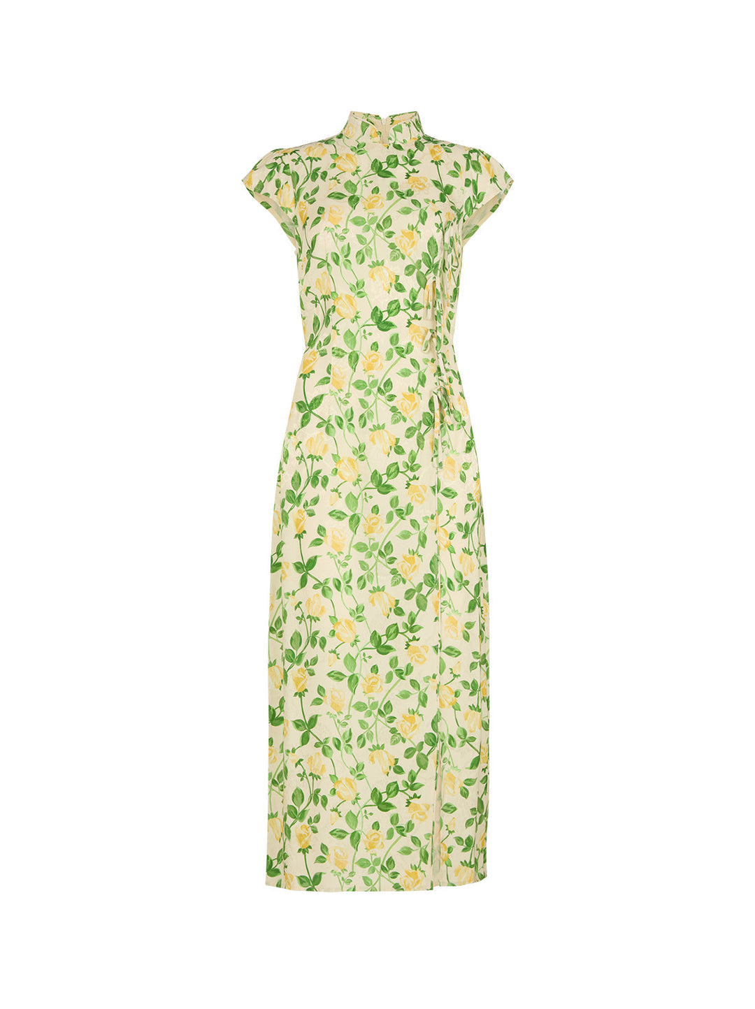 Elena Yellow Rose Printed Jacquard Dress