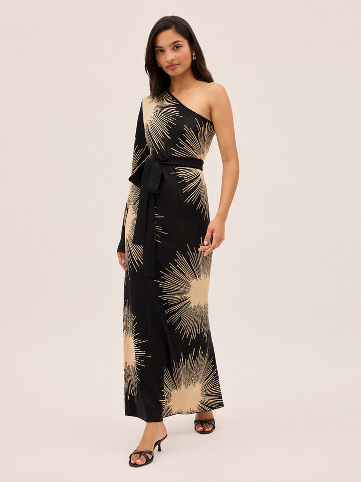 Esme Sunburst Lurex One Shoulder Dress