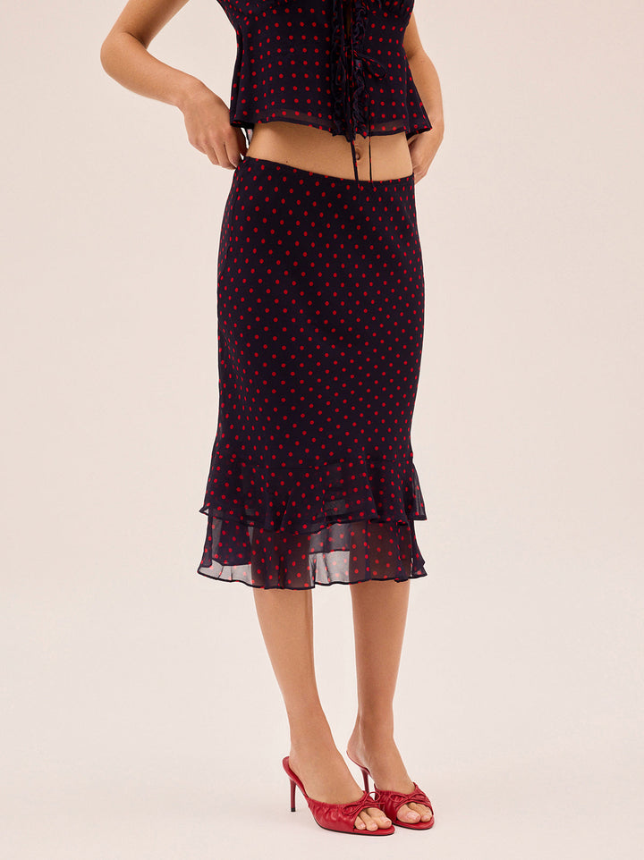 Freya Navy Pin Dot Print Skirt