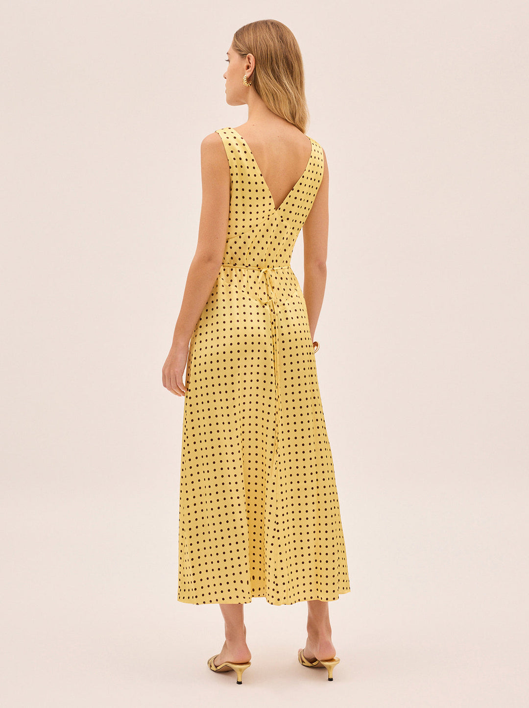 Gaia Yellow Pin Dot Print Dress