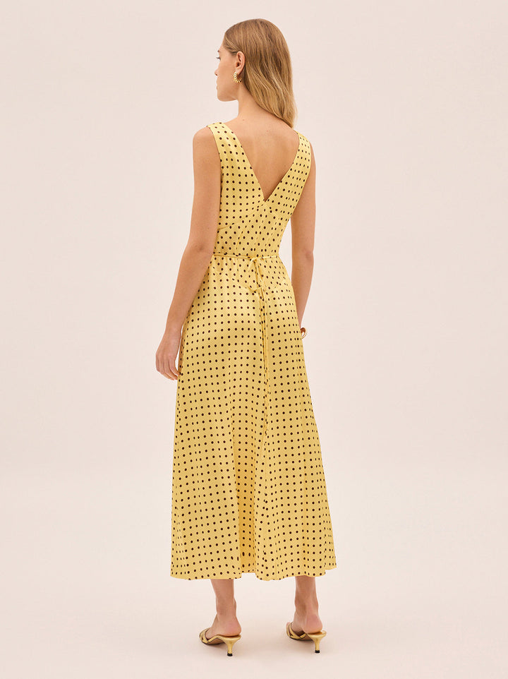Gaia Yellow Pin Dot Print Dress