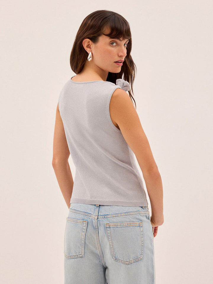 Genevive Silver Knit Top