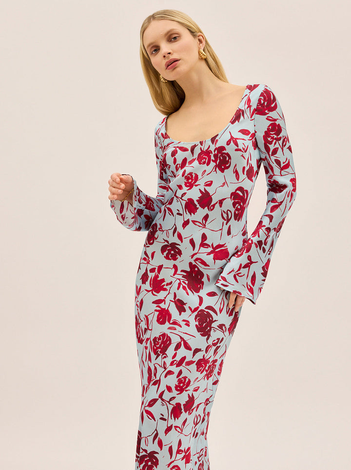 Gia Blue Rose Print Dress
