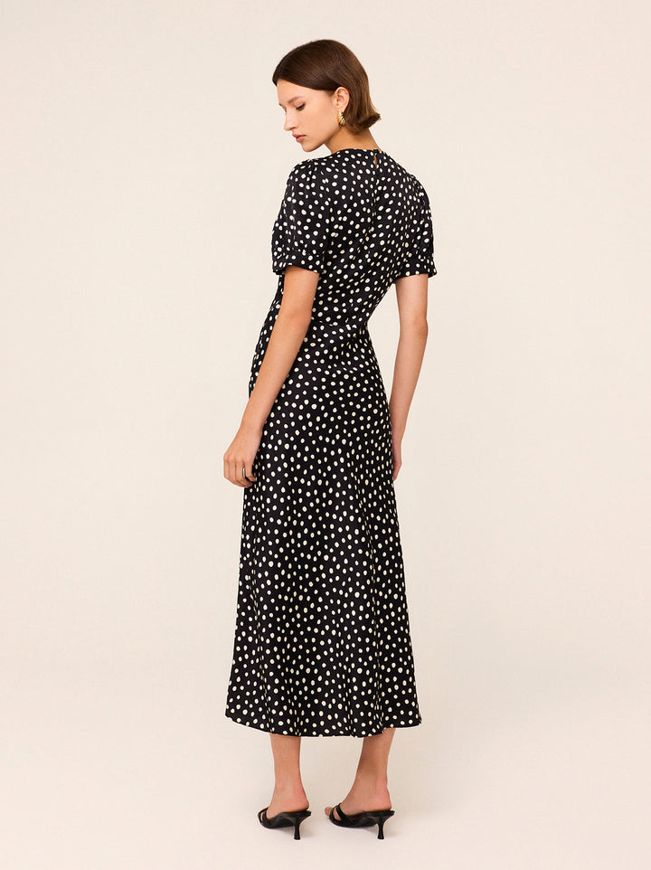 Gwendolyn Black Polka Dot Print Dress