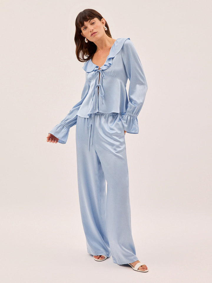 Margaret Powder Blue Satin Trousers