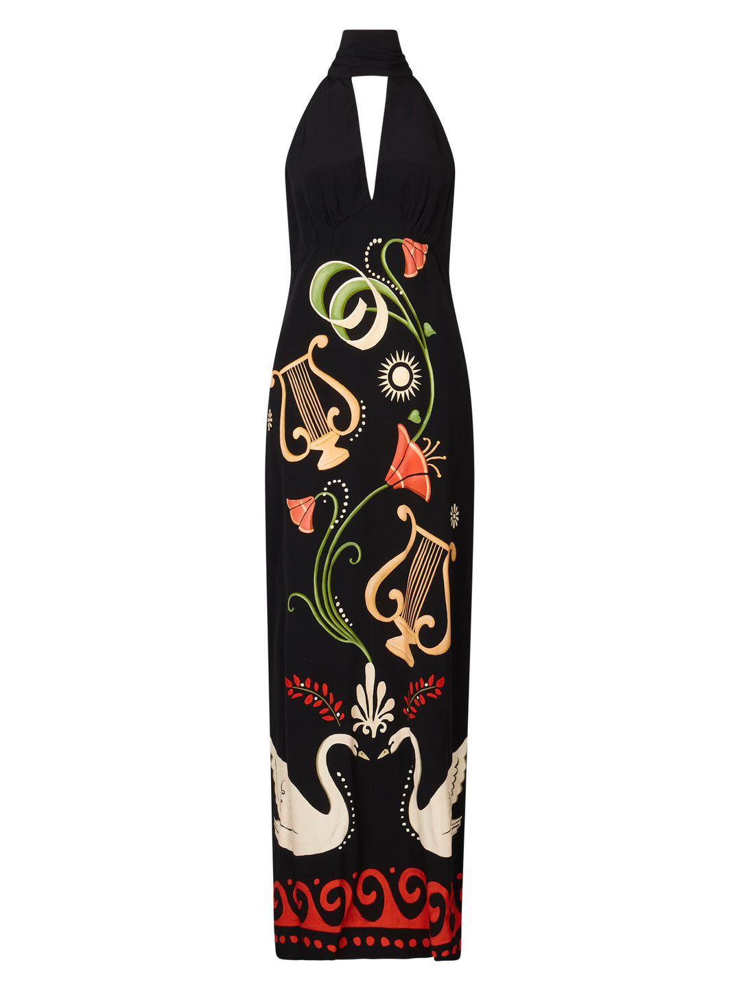 Jacquetta Black Cygnus And Lyra Print Halterneck Maxi Dress