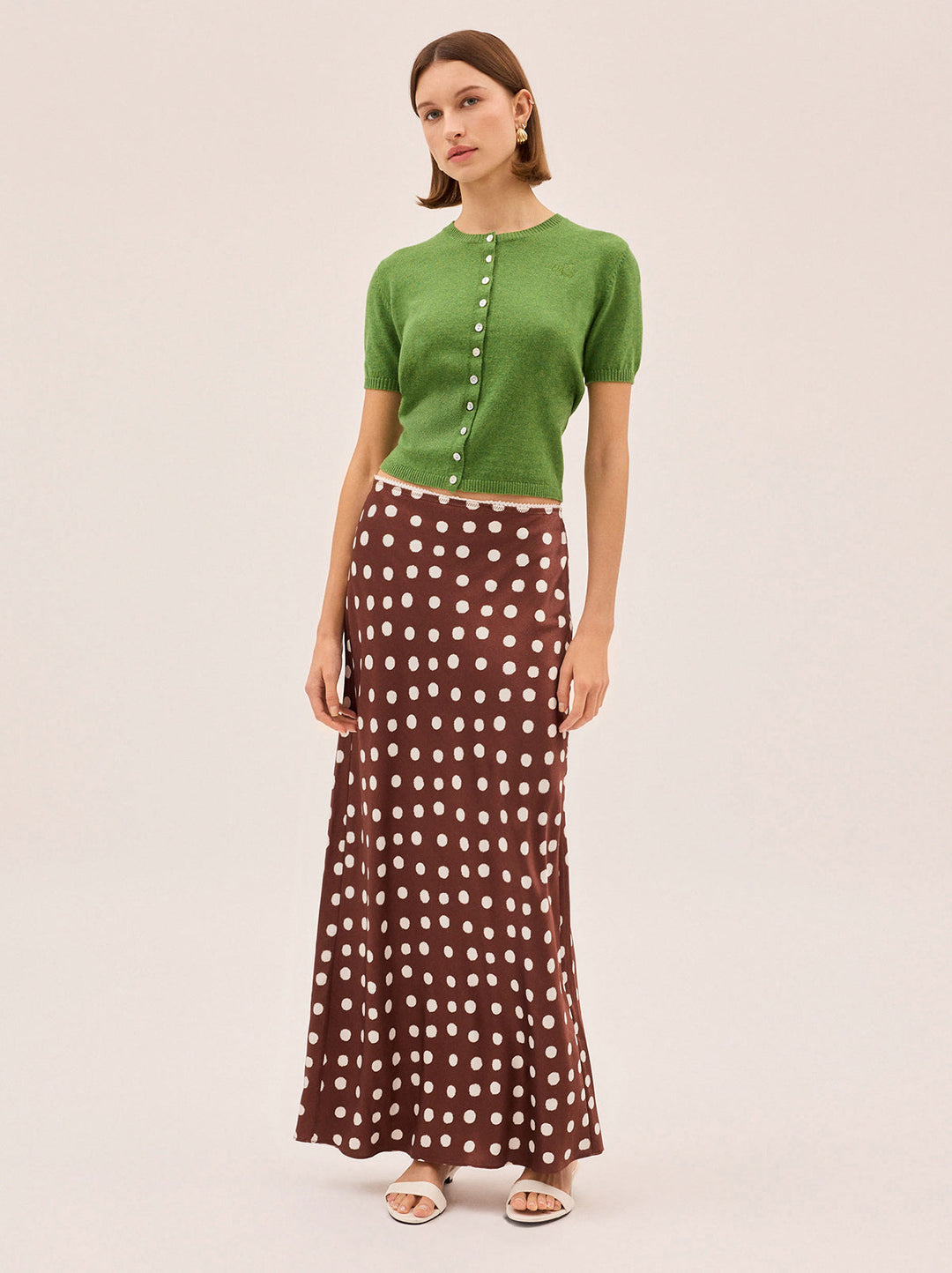 Joni Chocolate Blurred Polka Dot Print Maxi Skirt