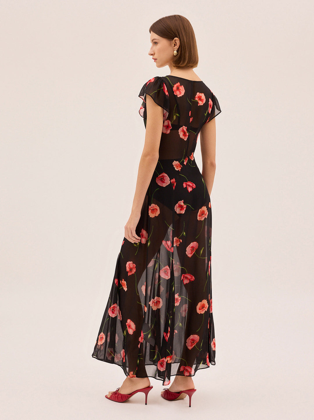 Kaia Black Poppy Print Dress