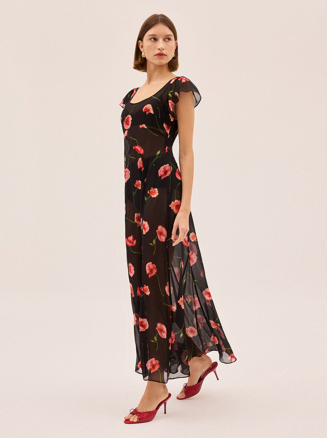 Kaia Black Poppy Print Dress