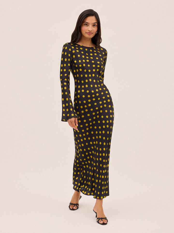 Keira Black Polka Dot Satin Dress