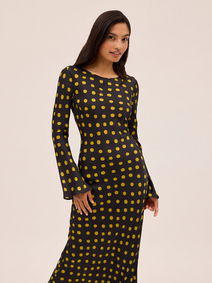 Keira Black Polka Dot Satin Dress