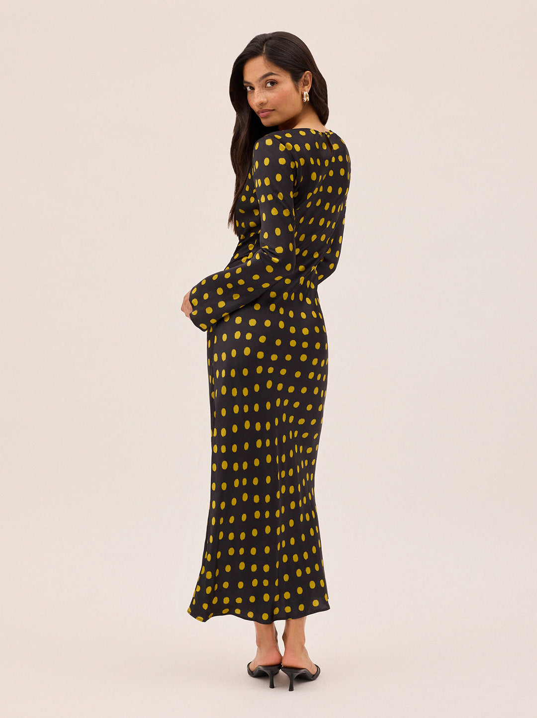 Keira Black Polka Dot Satin Dress