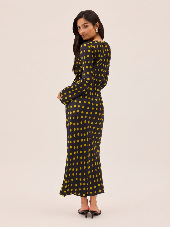 Keira Black Polka Dot Satin Dress