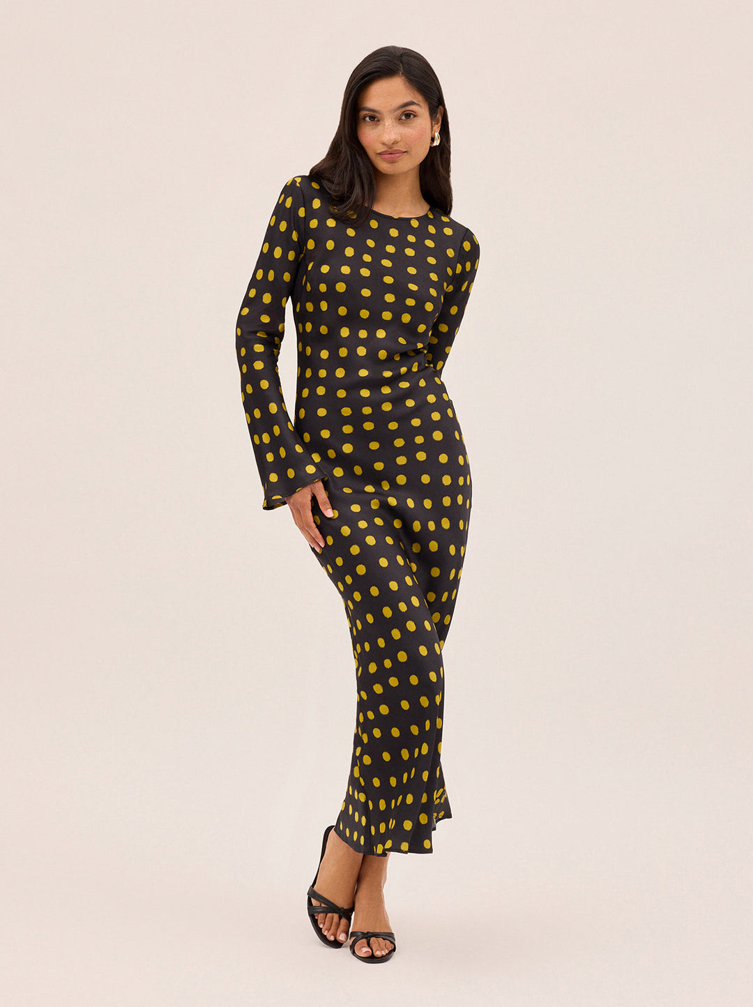 Keira Black Polka Dot Satin Dress
