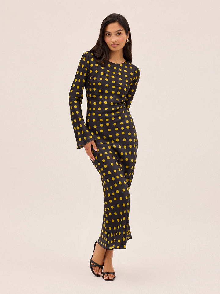 Keira Black Polka Dot Satin Dress